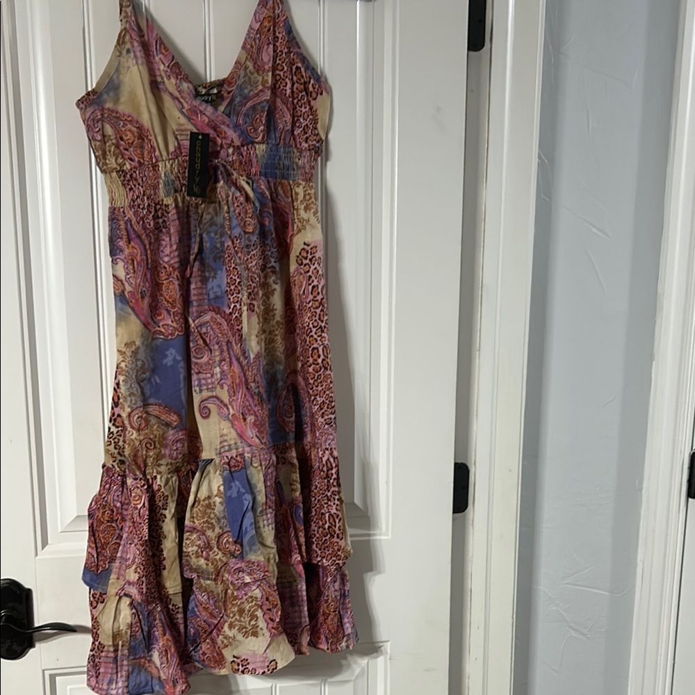 Red and Blue Sleeveless Tiered Maxi Dress